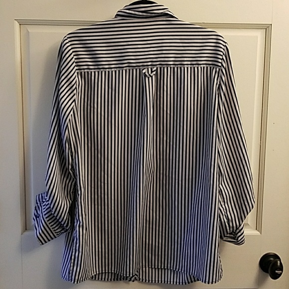 Navy and White striped button down blouse - Picture 3 of 7